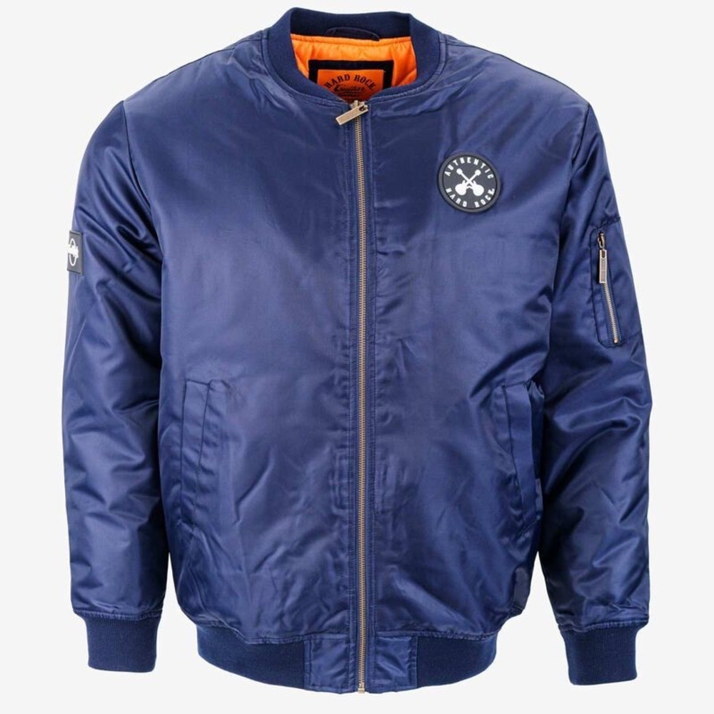 Hard Rock Quilted Bomber Jacket Navy - Size Medium